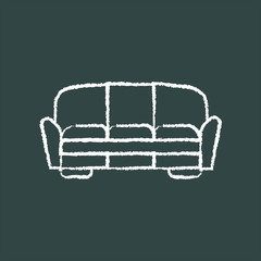 rectangular shaped sofa, rounded corners of the back, three places, chalk icon