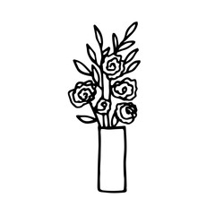 Vase with flowers. Hand drawn element in doodle style. vector scandinavian monochrome minimalism. cozy home, hygge, roses
