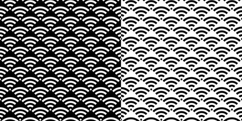 Black And White Seamless Abstract Wi Fi Pattern Vector Illustration