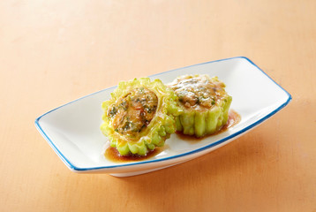 Delicious traditional Chinese food, balsam pear with meat filling

