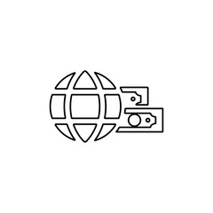 Global dollar currency icon. International money transfers sign. Worldwide financial transactions symbol. Global economy, international finance concept. Currency exchanges sign.