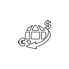 Global currency exchange icon. International money transfer sign. Worldwide financial transactions symbol. Global economy, international finance concept. Line icon design for perfect business concept.