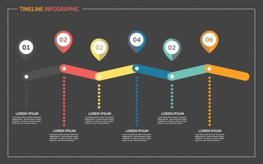Vector infographics timeline design template with six topic