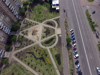 Panoramic view of Kiev at spring (drone image). 