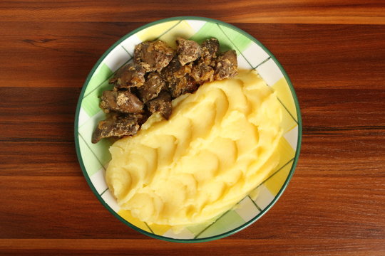 Fried Chicken Livers And Mashed Potatoes