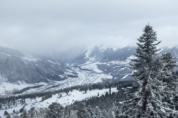 Mestia from the slopes in the winter season.