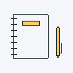 Notebook and pen line icon. Vector illustration of an opened paper notebook with writings. Also can be used as a logo, label, study or education symbol