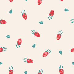 Seamless pattern with small strawberries. Vector illustration on a light background.