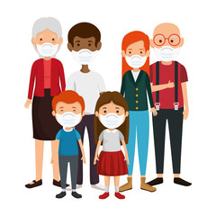 family members group using face mask vector illustration design