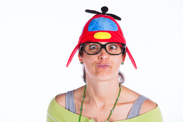 .woman with funny hat