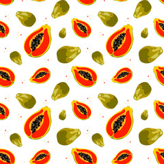 Vector seamless pattern with tropical papaya fruit. Summer background for printing fabric, bedding, clothes, poster, postcard