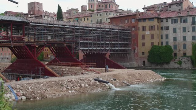 Construction site view of renovation of the Old Bridge