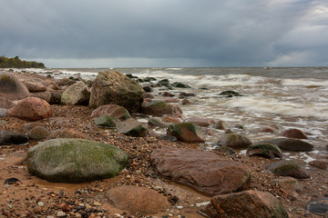 City Tuja, Latvia. Baltic sea with rocks and sand. Travel photo.