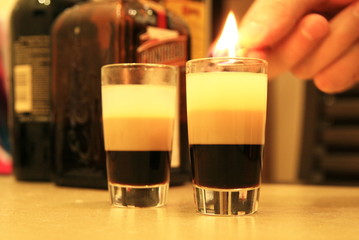 cocktail party, setting fire to a B 52 cocktail at home