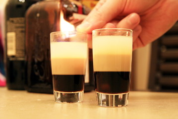 cocktail party, setting fire to a B 52 cocktail at home