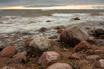 City Tuja, Latvia. Baltic sea with rocks and sand. Travel photo.