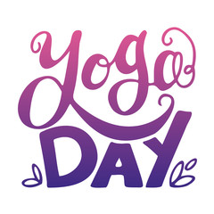 Yoga sign lettering. International yoga day. Hand drawn lettering on white background. Yoga script, yoga words. Lettering with ink pen.