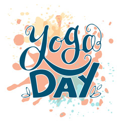 Yoga sign lettering. International yoga day. Hand drawn lettering on white background. Yoga script, yoga words. Lettering with ink pen.