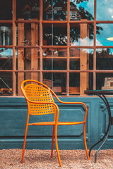 Vintage or classic chair of coffee shop cafe or restaurant at outdoor.
