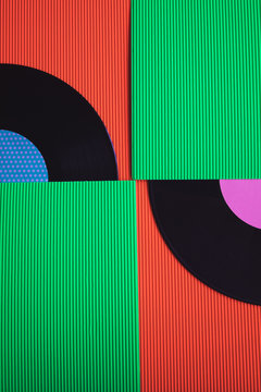 Black vinyl removed from half of the red green box seen from above.
