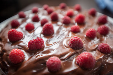 Beautiful fresh sweet cake with berry and chocolate