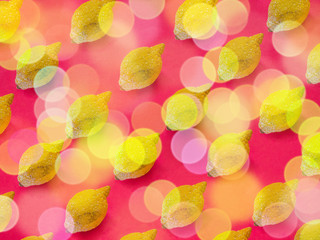  Lemon pattern on red background with bokeh
