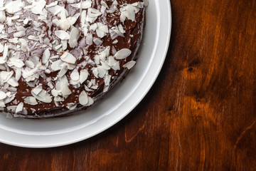 Beautiful fresh sweet cake with berry and chocolate