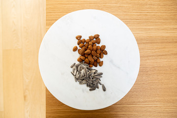 Mixed seeds food background, photo with copy space, super food concepts