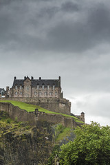Edinburgh Castle on a cloudy rainy day