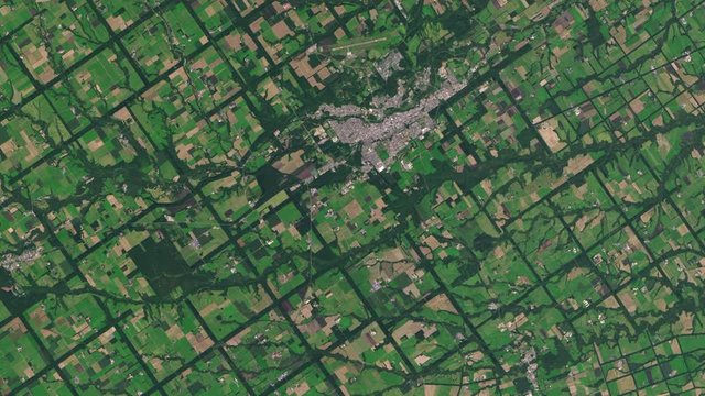 Snowfall time lapse animation on rural area Hokkaido Japan, windbreaks land pattern. Based on images by Nasa