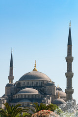 Istanbul's famous Blue Mosque against a clear blue sky