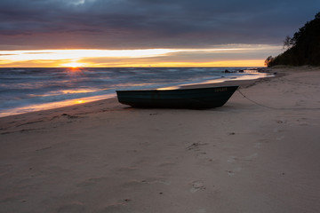 Obraz premium City Tuja, Latvia. By the Baltic sea parking boat.