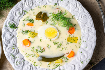 Dill soup with egg and fresh dill