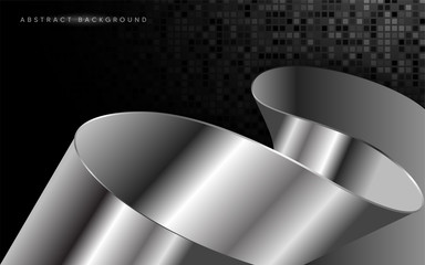 Modern 3d dark background with abstract metallic silver shape design.