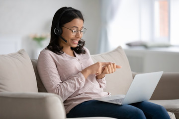 E-learning with teacher or due covid-19 coronavirus company staff employees working from home using...