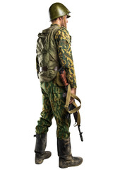 Obraz premium Male in uniform conforms to Russian army special forces (OMON)&nbsp;in War in Chechnya. Isolated on white background
