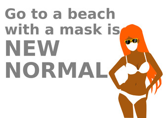 A very stunning tan girl in bikini is standing to show her hot body. She’s wearing a sunglasses and a protective mask to prevent her from disease and illness. It’s the NEW NORMAL life style now a day.