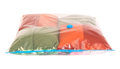 Space saver saving seal bag sucking air vacuum clothing storage compressed package.