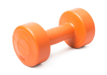 orange dumbbell on a white background