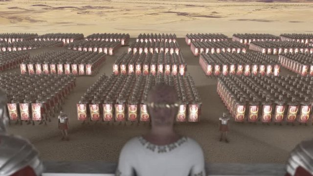 A Roman Emperor Looking at A legion in a Formation