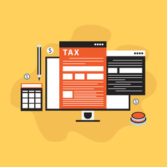 Concept tax payment. Data analysis, paperwork, financial research report and calculation of tax return. Payment of debt