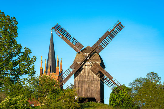 The wooden post windmill in Werder, Brandenburg, Germany