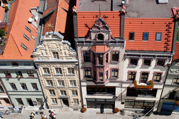 Torun Poland, view of the house under star in street of preserved Baroque patrician houses