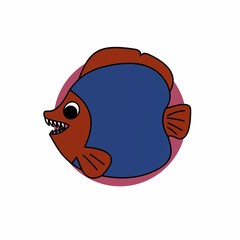 Illustration of Red Fish Open its Mouth While Showing its Sharp Teeth Cartoon, Cute Funny Character, Flat Design