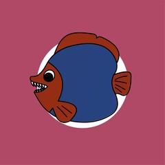 Illustration of Red Fish Open its Mouth While Showing its Sharp Teeth Cartoon, Cute Funny Character, Flat Design