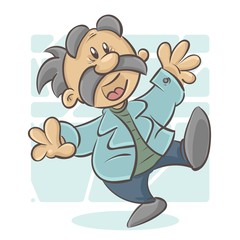 Cartoon scientist professor. A funny emotional character. Vector on a white background