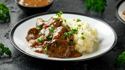 Fried Liver in gravy with mashed potato
