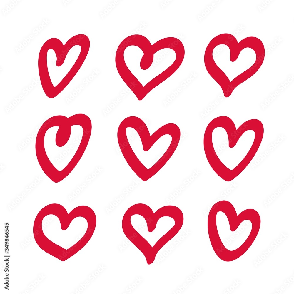 Poster hand drawn hearts set isolated on white background. vector love heart design elements. clipart objec