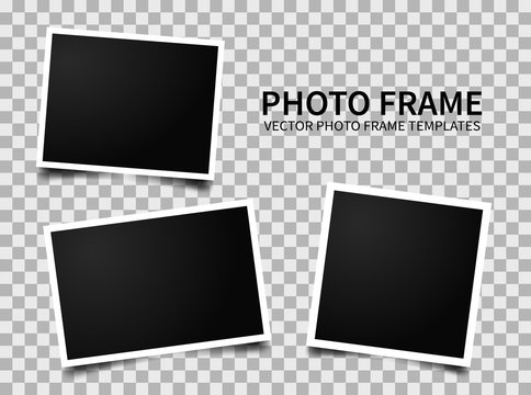 Realistic photo frames. Images on transparent background. Retro memory album. Vector empty photos frame.