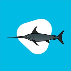 Illustration of Swordfish Cartoon, Cute Funny Character, Flat Design
